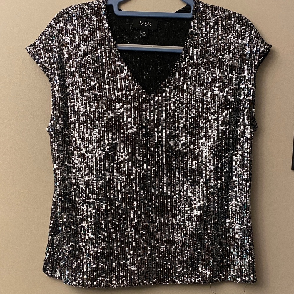 MSK Black and Silver Sequin Blouse